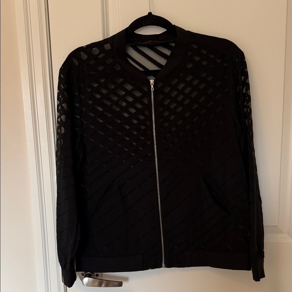 Zara Black Diagonal Lattice Bomber Jacket